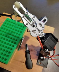 Closeup of Eva's project, the robotic arm.