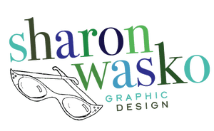 Logo with picture of glasses that states: Sharon Wasko Graphic Design