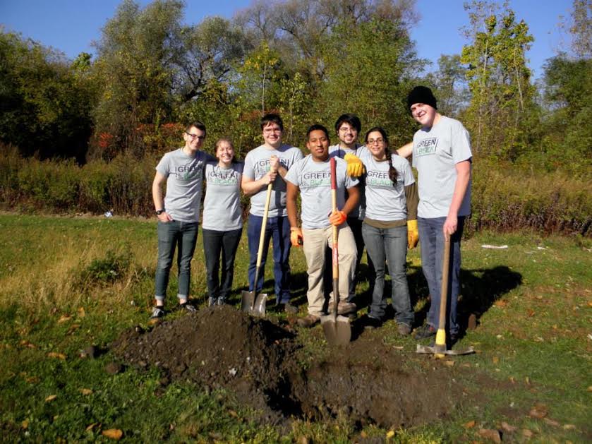 SUNY Ulster Environmental Club digging a hole