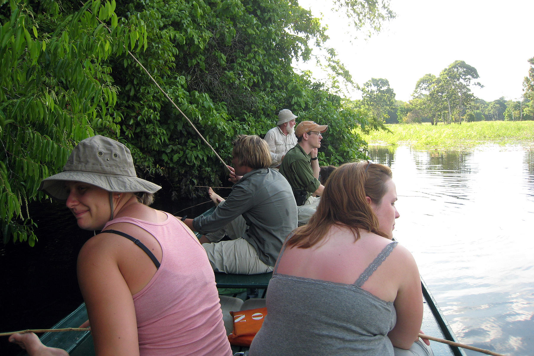Students in a boat on the Amazon river