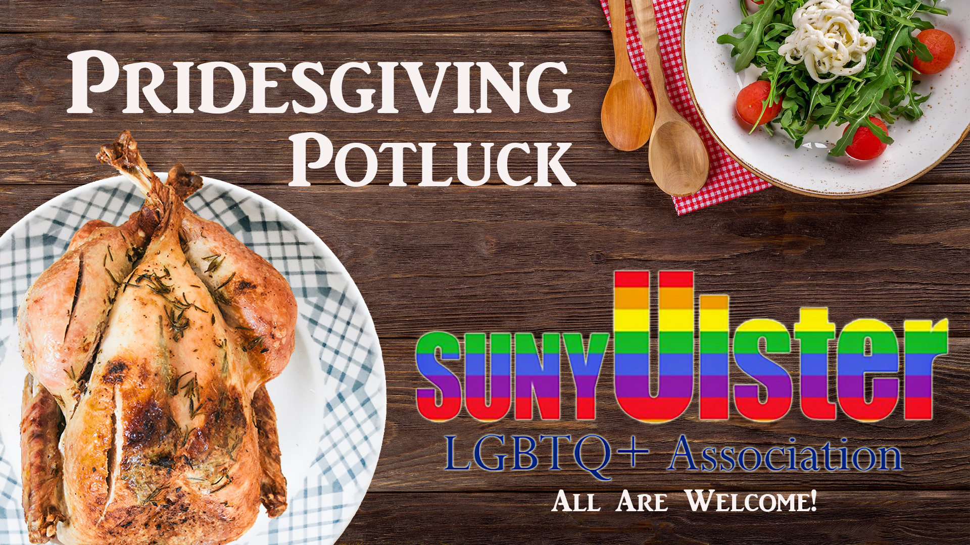 Text composition saying Pridesgiving Potluck