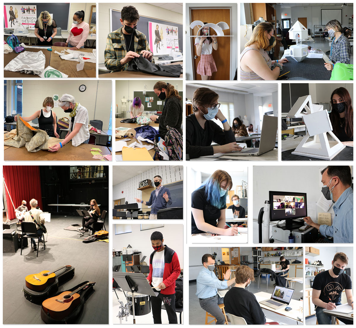 Collage of students participating in the arts exhibition