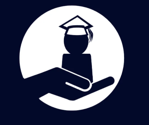 Hand holding student with graduation cap, black and white illustration